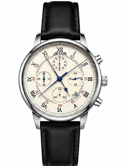 Men's Dual-Dial Chronograph-Style Leather Strap Watch