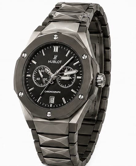 Men's Diamond-Cut Metallic Grey Black Dial Watch