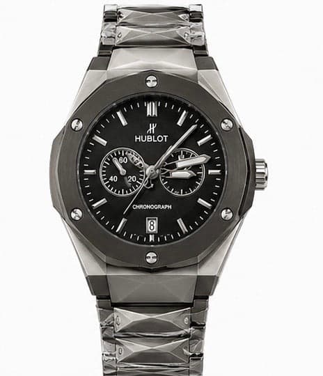 Men's Diamond-Cut Metallic Grey Black Dial Watch