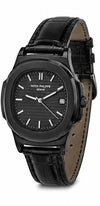 PATEK NAUTILUS ALL BLACK LEATHER STRAP PREMIUM WATCH