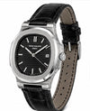 PATEK NAUTILUS SILVER BALCK DAIL LEATHER STRAP PREMIUM WATCH