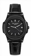 PATEK NAUTILUS ALL BLACK LEATHER STRAP PREMIUM WATCH