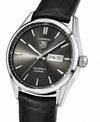 TAG HEUER CALIBRE 5 METALLIC GREY DAIL BLACK LEATHER STRAP WATCH