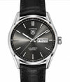 TAG HEUER CALIBRE 5 METALLIC GREY DAIL BLACK LEATHER STRAP WATCH